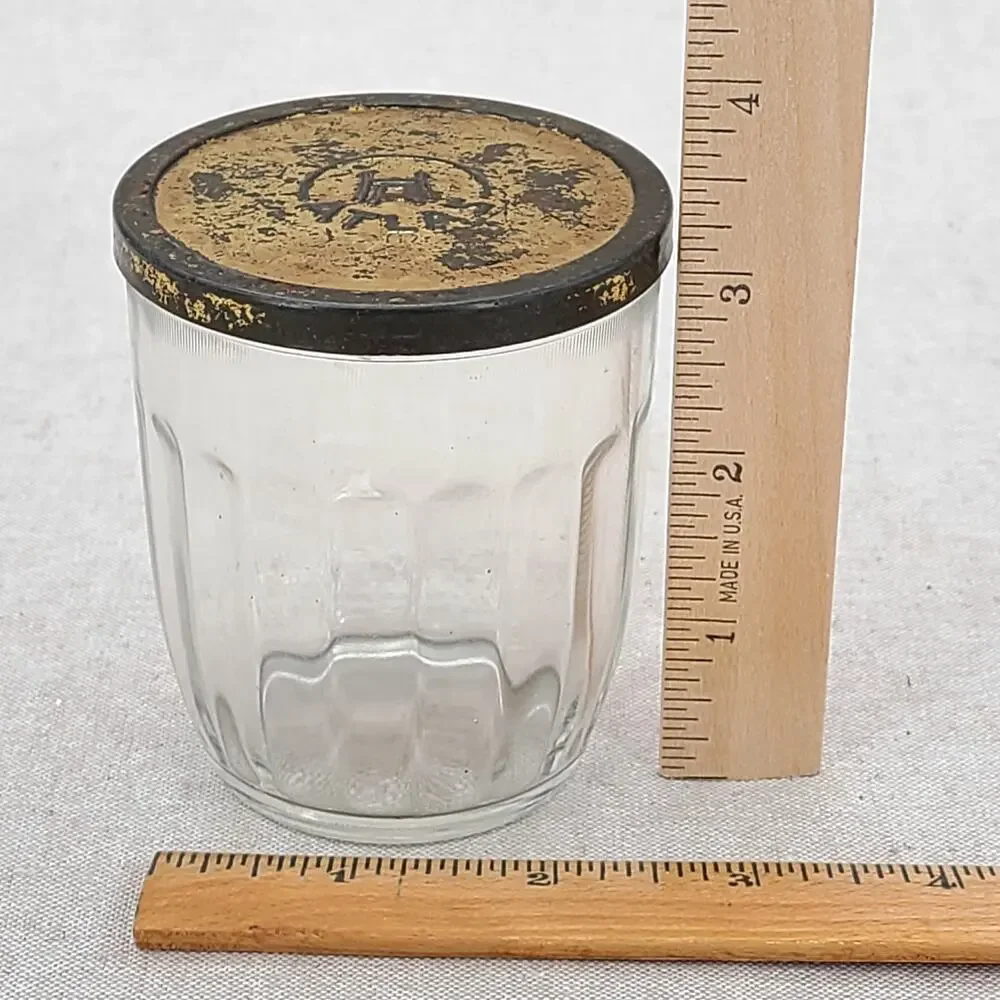 Vintage Hazel Atlas Glass Jelly Preserves Jar Metal Lid Ribbed Canning Jam